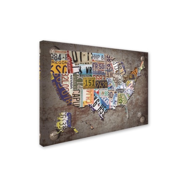 Masters Fine Art 'USA License Plate Map On Metal' Canvas Art,18x24